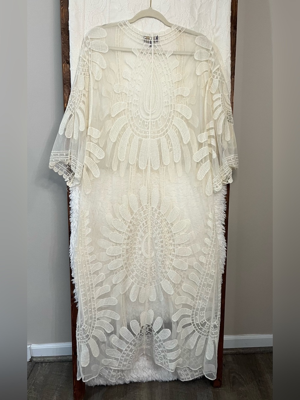 Rebellion Again Boho Ivory Lace Kimono Duster Cardigan Cover-Up - Picture 5 of 5